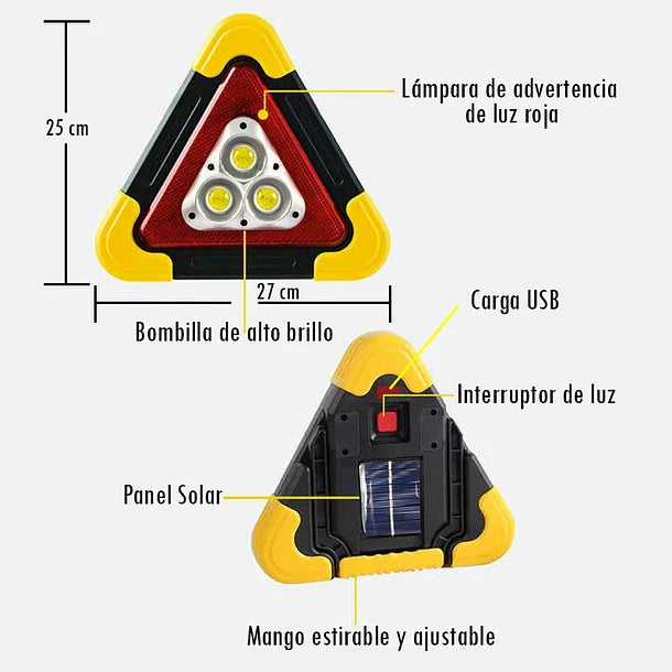 TRIANGULO DE EMERGENCIA CON PANEL SOLAR 2 EN 1 | ENVÍO GRATIS